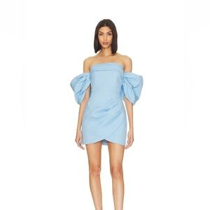 Elliatt Powder Blue Off-Shoulder Puff Sleeve Mini Dress